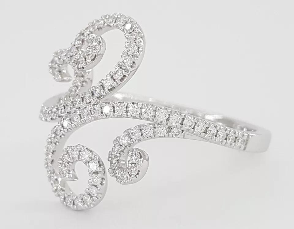 Round Brilliant Cut Diamond Swirl Statement Band Ring 0.51 ct 14k White Gold