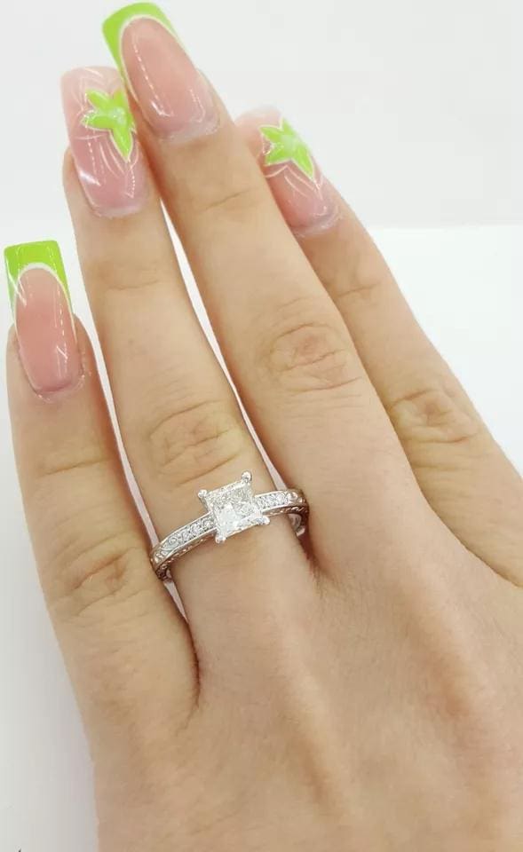 Princess Cut Diamond Solitaire Engagement Ring 1.06 ct 18K Gold GIA Rtl 6,500