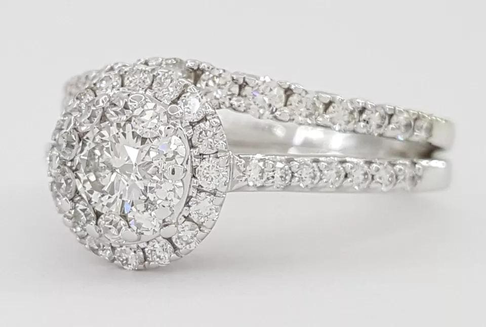 Round Diamond Halo Engagement Ring Set 1.25 ct 14k White Gold Rtl 3,995