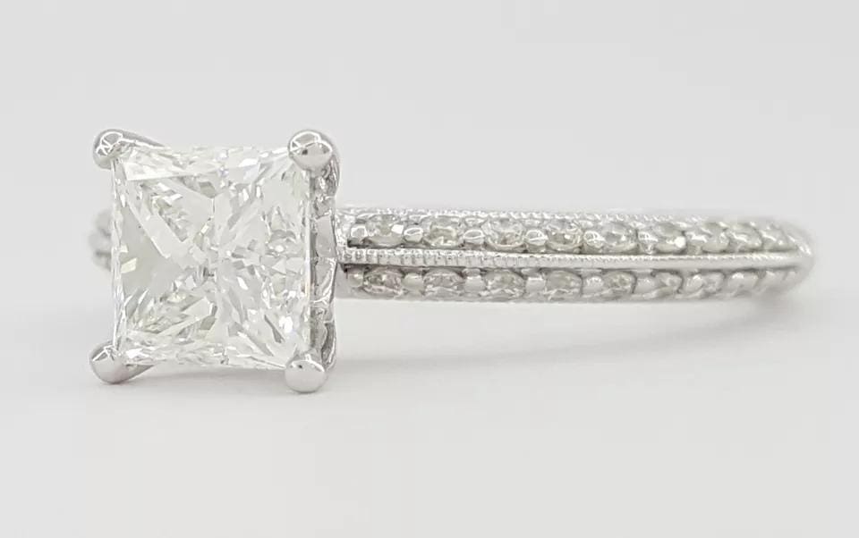 Princess Brilliant Cut Diamond Pave Engagement Ring 1.13 ct 14K WG Rtl 6K