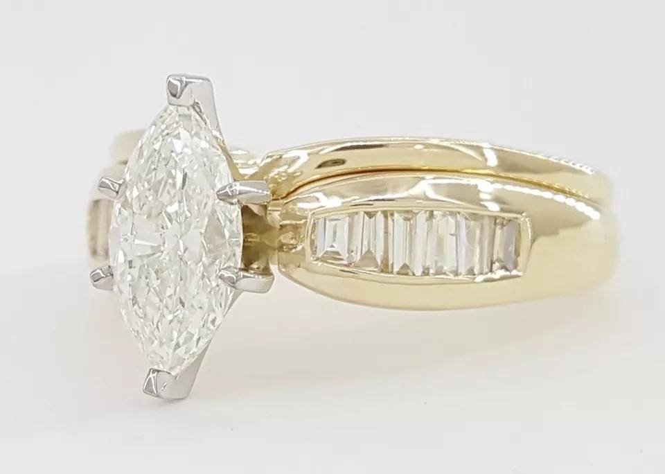 Marquise Diamond 1.33 ct Engagement Ring Wedding Band Set 14k Yellow Gold Rt 6K