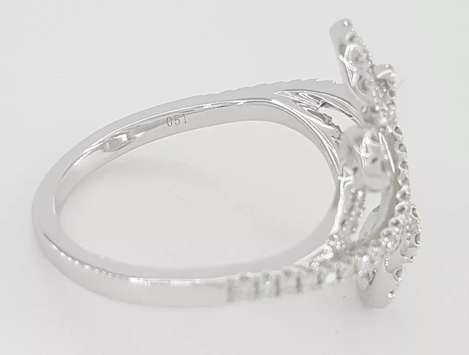 Round Brilliant Cut Diamond Swirl Statement Band Ring 0.51 ct 14k White Gold