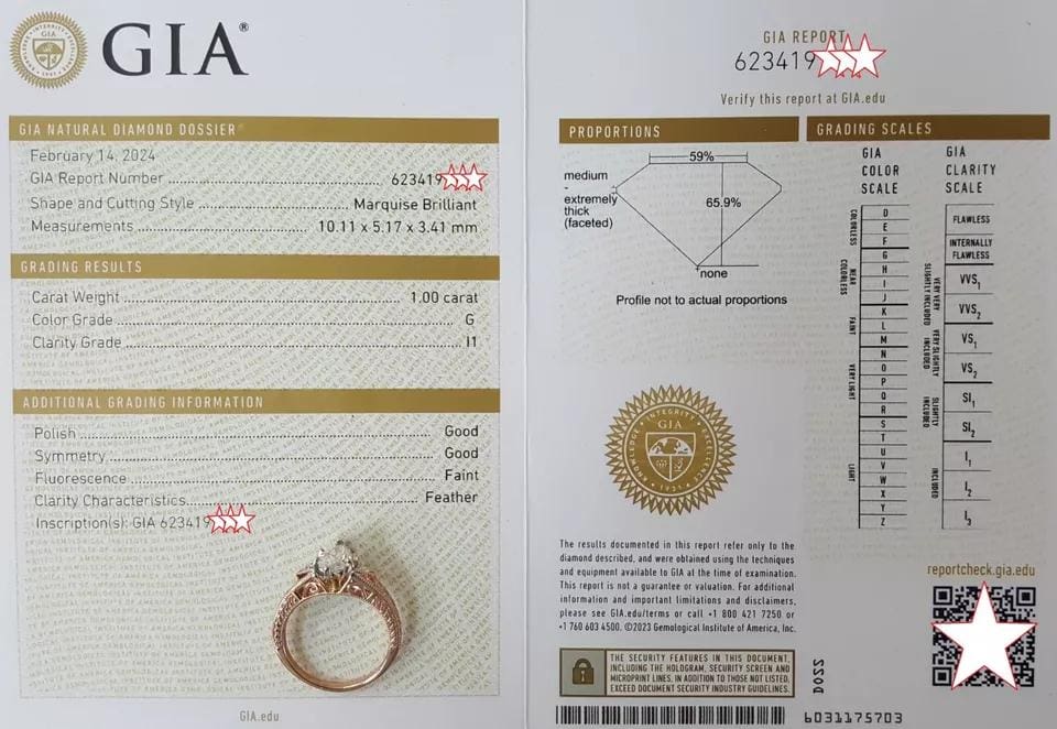 1.3 ct 14K Rose Gold Marquise Cut Diamond Engagement Ring GIA Retail 7,000