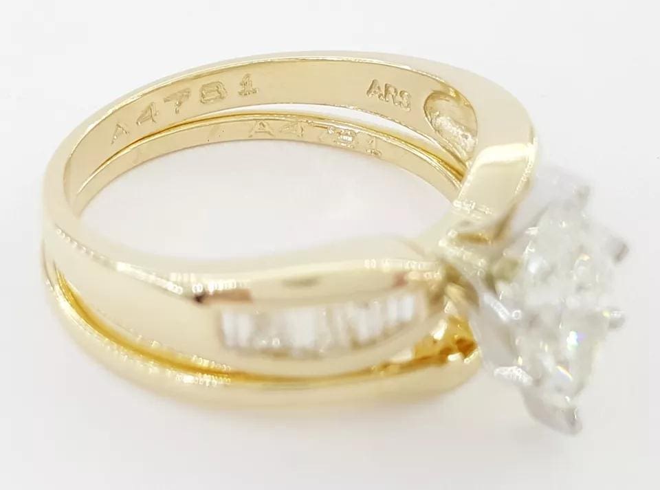 Marquise Diamond 1.33 ct Engagement Ring Wedding Band Set 14k Yellow Gold Rt 6K
