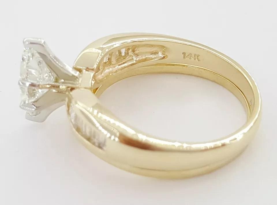 Marquise Diamond 1.33 ct Engagement Ring Wedding Band Set 14k Yellow Gold Rt 6K