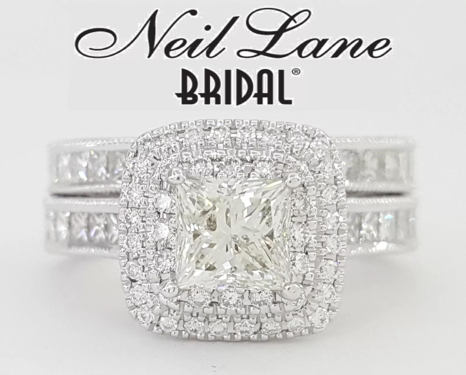 Neil Lane Princess Cut Diamond Halo Engagement Ring Set 2.5 ct 14K W Gold $8.5K
