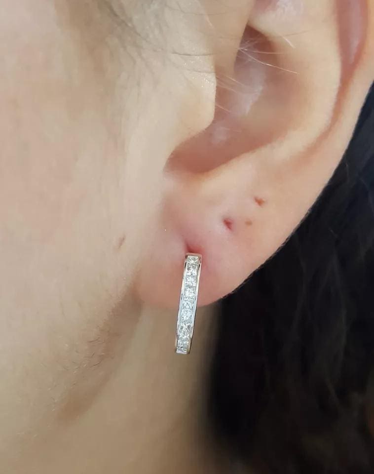 Princess Cut Diamond Hugger Hoop Earrings 15.2 mm 0.5 ct 14K White Gold
