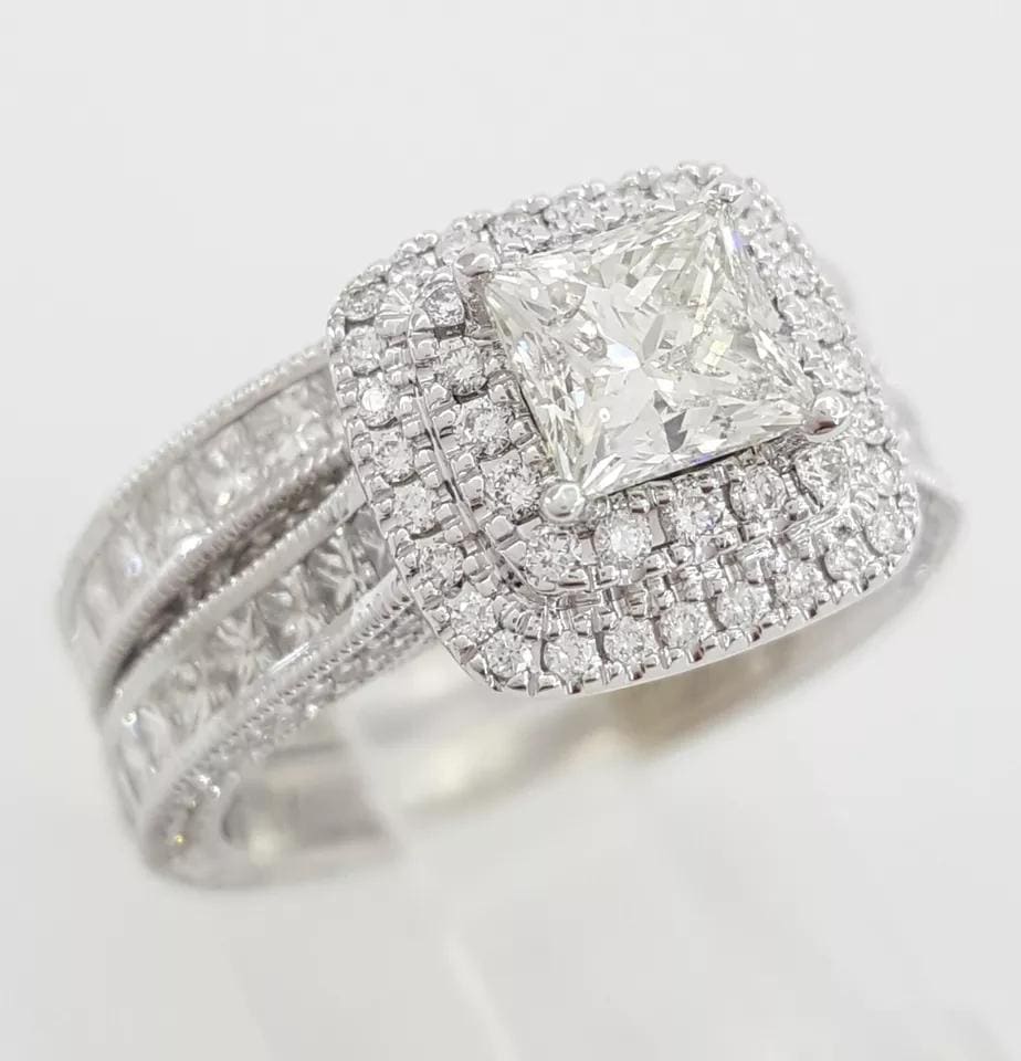 Neil Lane Princess Cut Diamond Halo Engagement Ring Set 2.5 ct 14K W Gold $8.5K