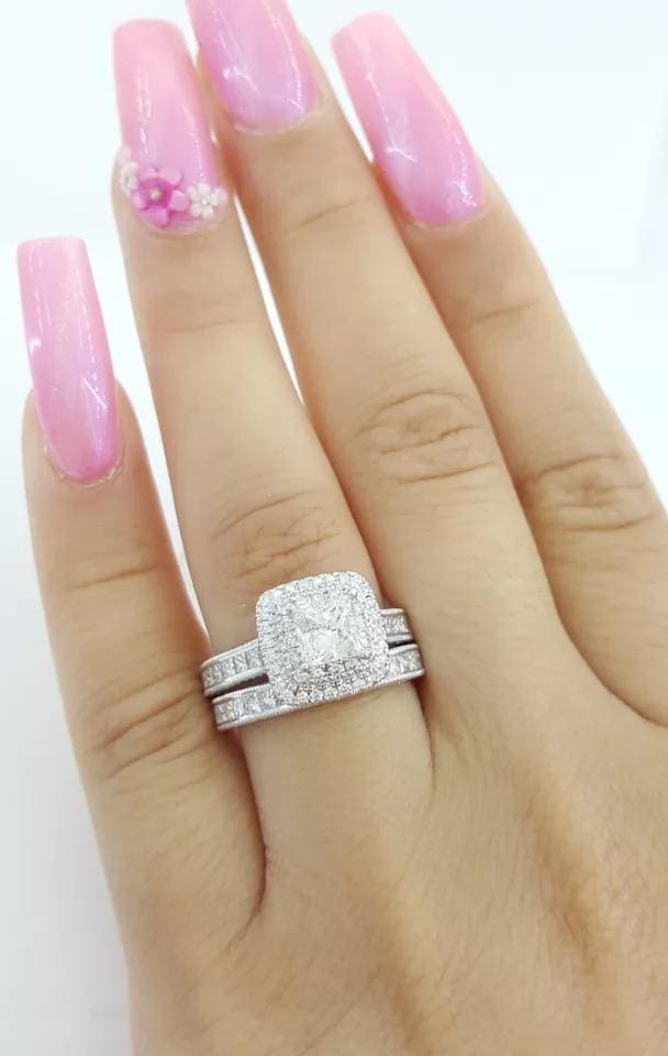 Neil Lane Princess Cut Diamond Halo Engagement Ring Set 2.5 ct 14K W Gold $8.5K
