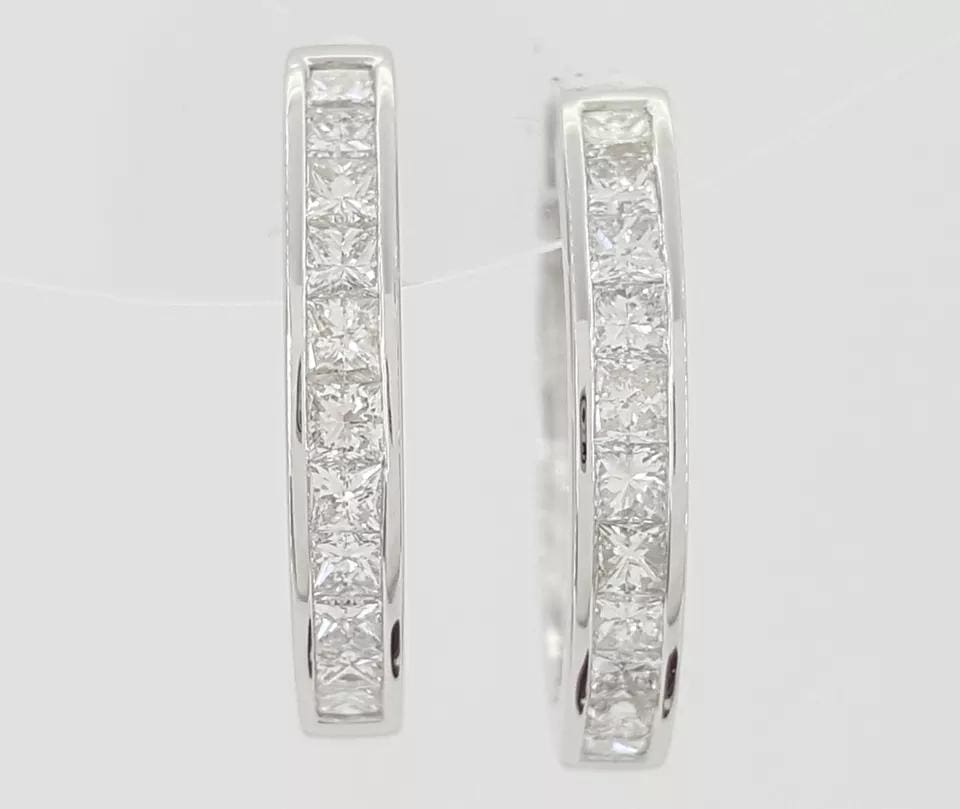Princess Cut Diamond Hugger Hoop Earrings 15.2 mm 0.5 ct 14K White Gold