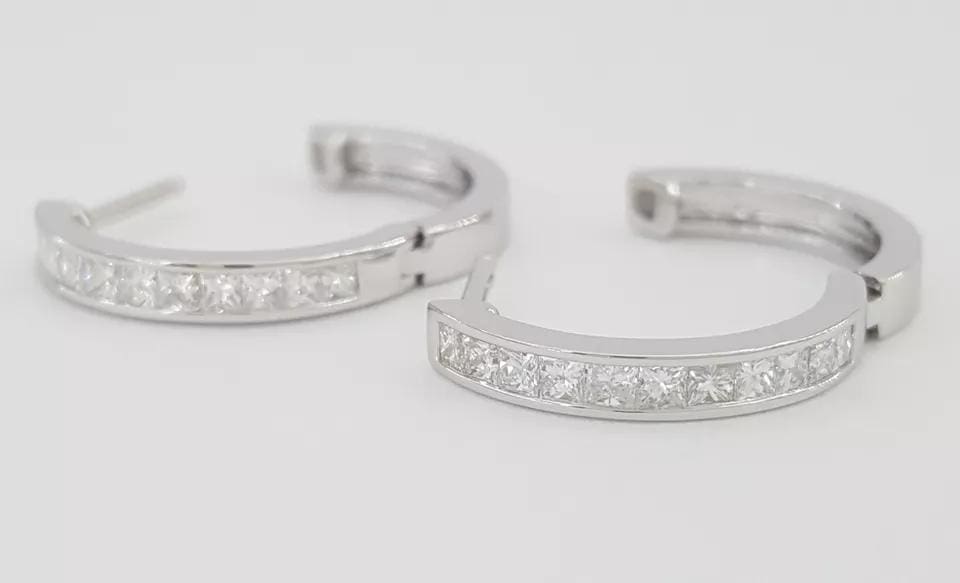 Princess Cut Diamond Hugger Hoop Earrings 15.2 mm 0.5 ct 14K White Gold