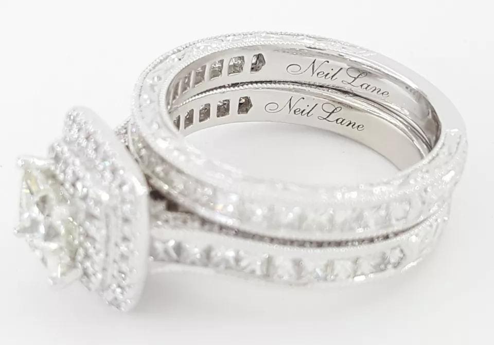 Neil Lane Princess Cut Diamond Halo Engagement Ring Set 2.5 ct 14K W Gold $8.5K