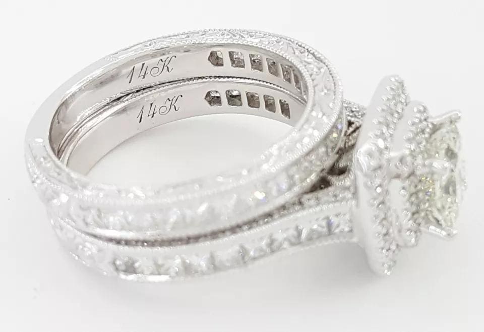 Neil Lane Princess Cut Diamond Halo Engagement Ring Set 2.5 ct 14K W Gold $8.5K