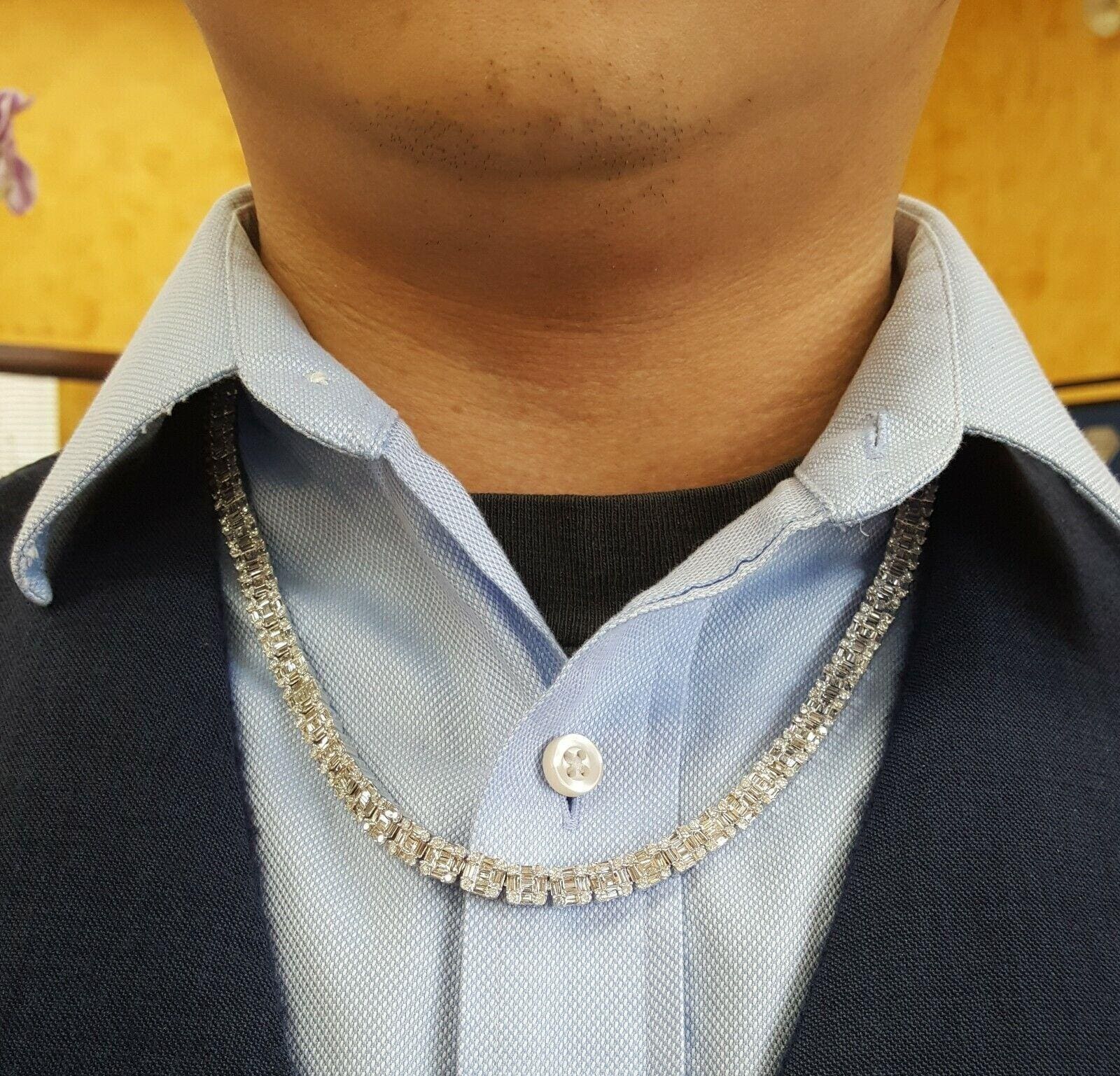 Round Baguette Diamond Chain Necklace 14K White Gold 20.28ct 6.9mm 21.5" Rtl$47k