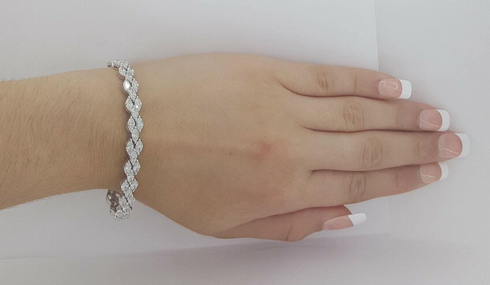 Marquise Cut Diamond Line Tennis Bracelet 7" 12 ct 18K White Gold Rtl $36K