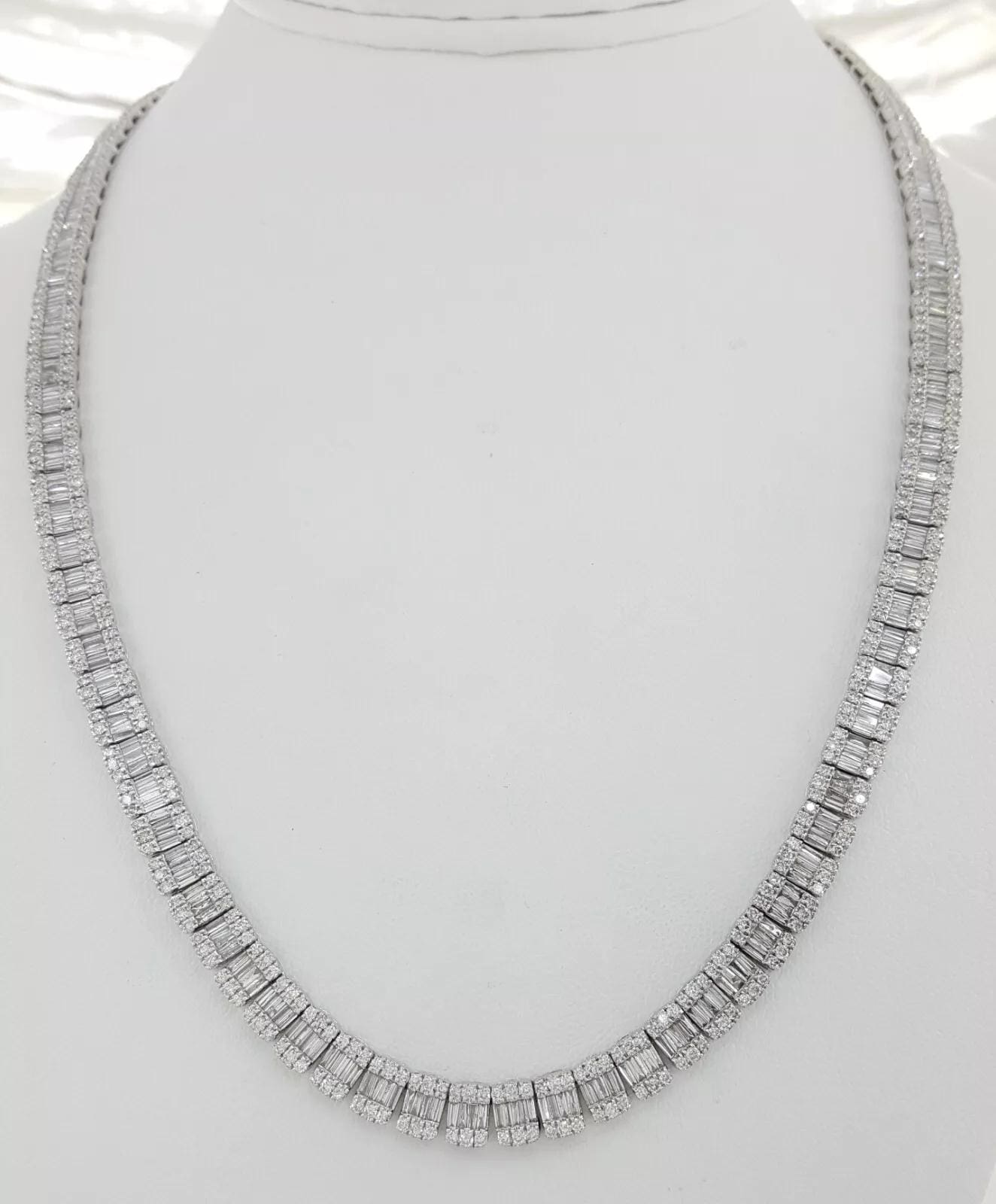 Round Baguette Diamond White Gold Chain Necklace 17 ct 6.5mm 20" Rtl $20k