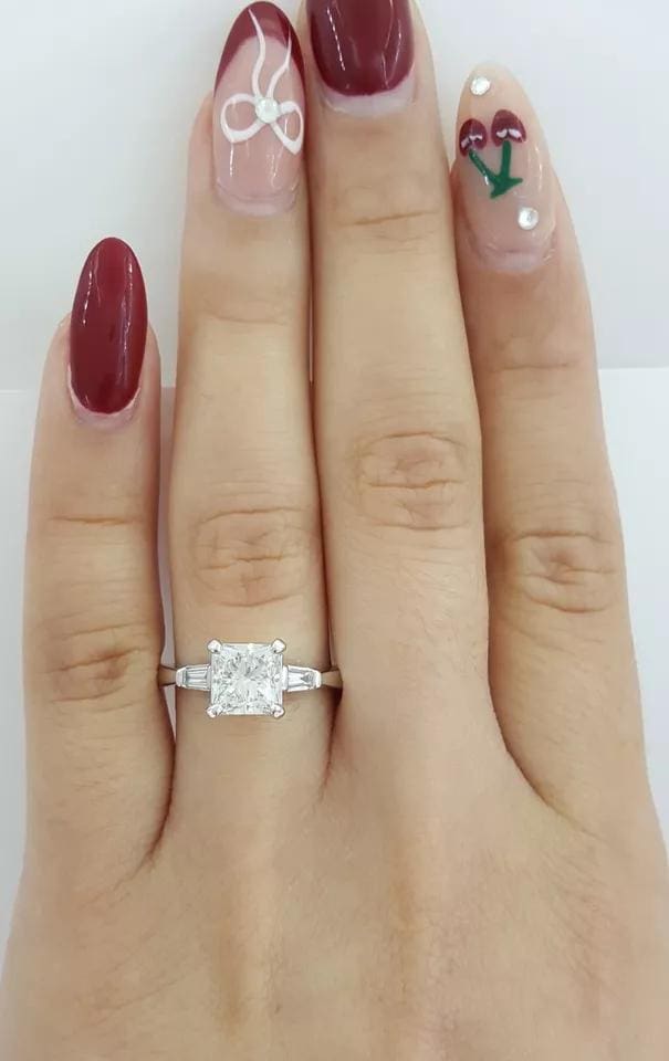 Princess Cut Diamond 3-Stone Engagement Ring 1.62 ct Platinum GIA Retail $14,500