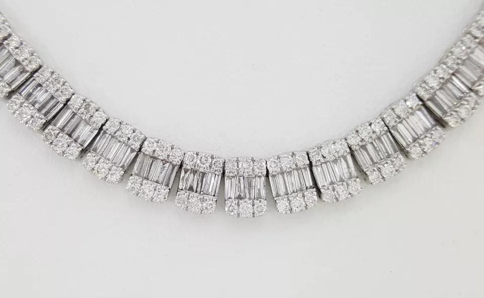 Round Baguette Diamond White Gold Chain Necklace 17 ct 6.5mm 20" Rtl $20k