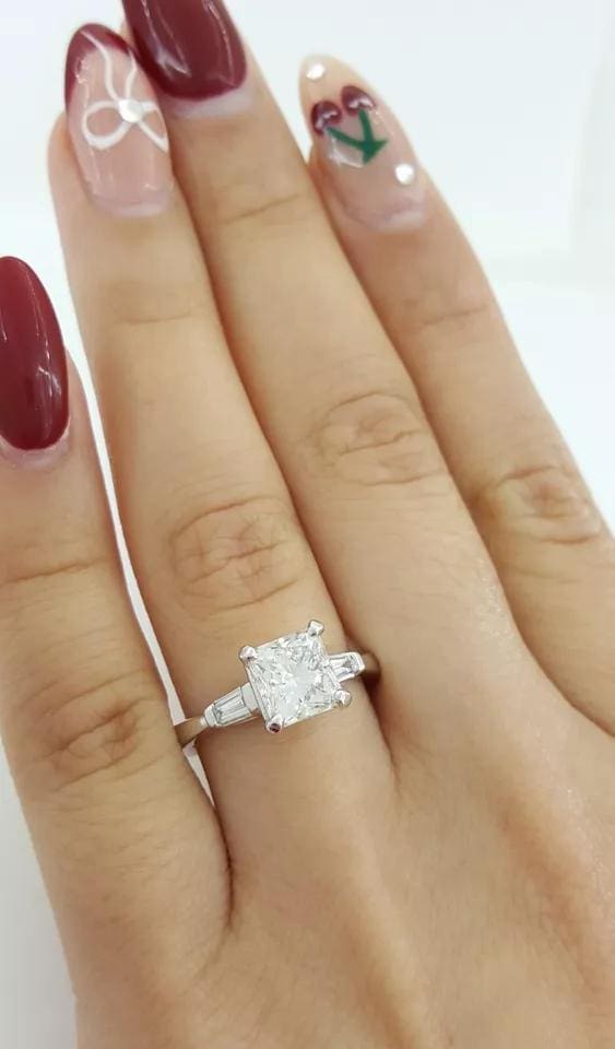 Princess Cut Diamond 3-Stone Engagement Ring 1.62 ct Platinum GIA Retail $14,500