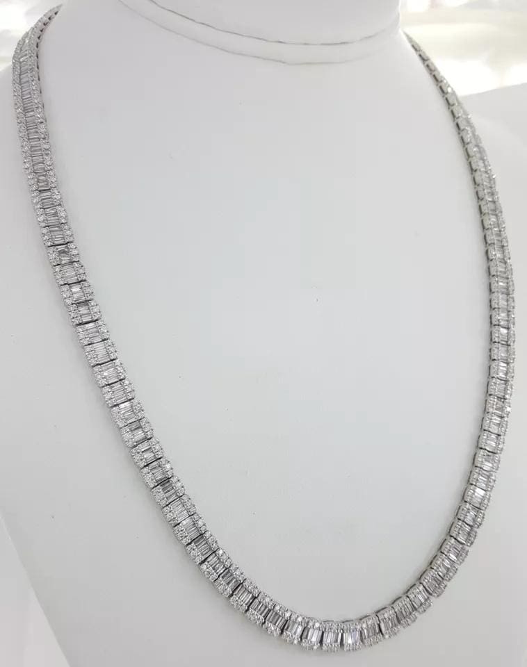Round Baguette Diamond White Gold Chain Necklace 17 ct 6.5mm 20" Rtl $20k
