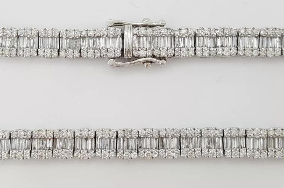 Round Baguette Diamond White Gold Chain Necklace 17 ct 6.5mm 20" Rtl $20k
