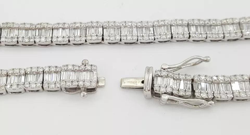 Round Baguette Diamond White Gold Chain Necklace 17 ct 6.5mm 20" Rtl $20k
