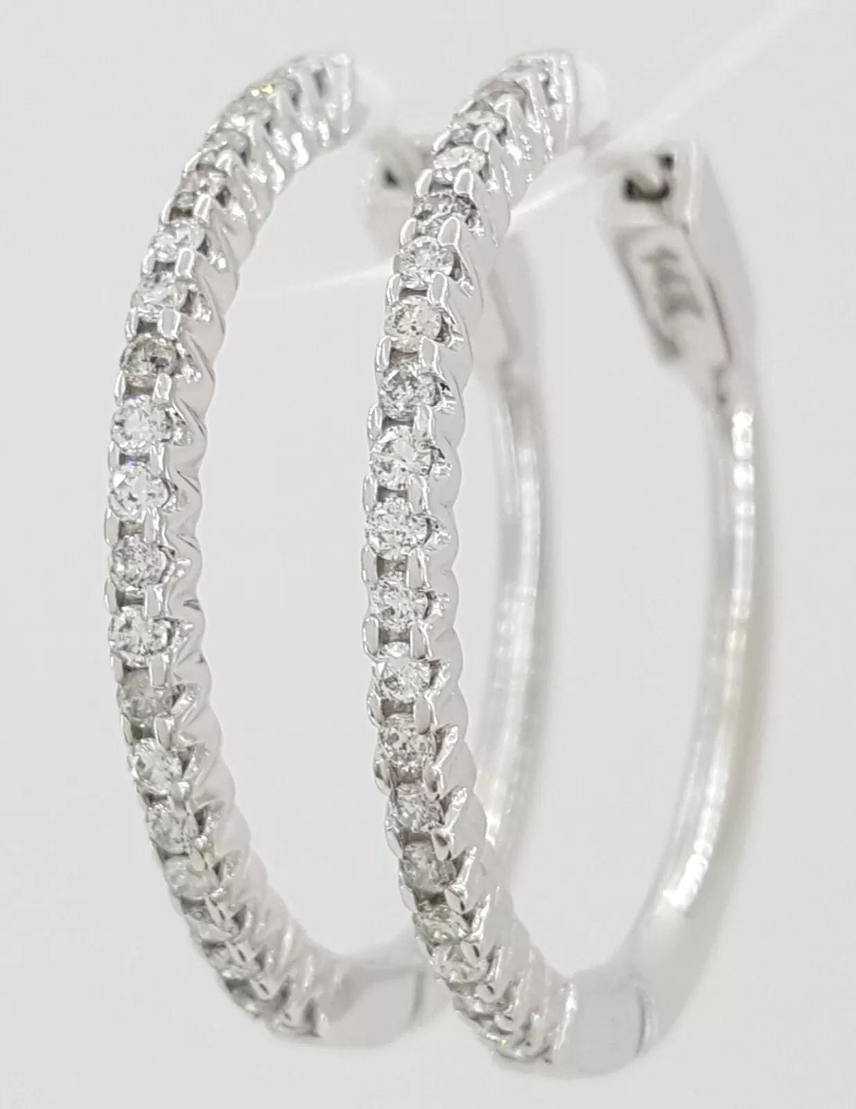Round Diamond Hoop Earrings 0.5 ct 14k White Gold 25mm 1" Diameter 5.6 Grams
