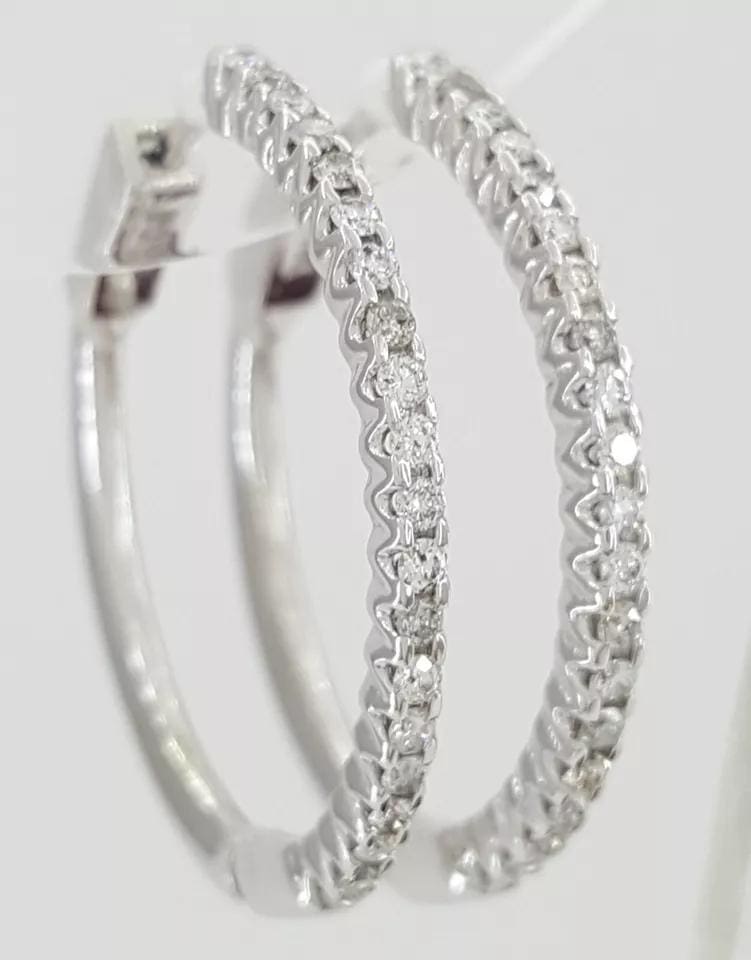 Round Diamond Hoop Earrings 0.5 ct 14k White Gold 25mm 1" Diameter 5.6 Grams