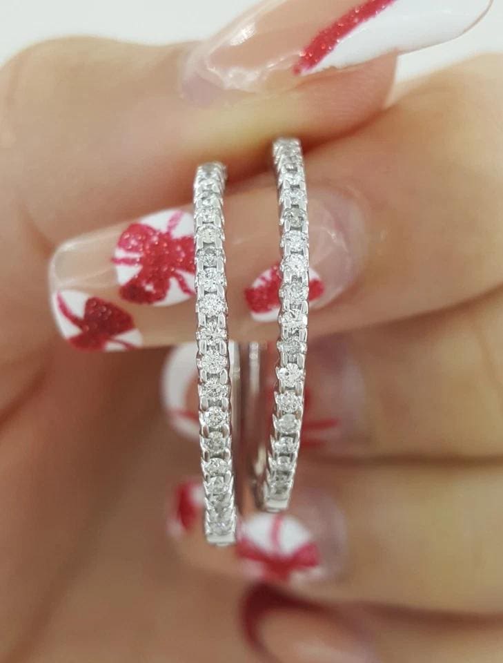 Round Diamond Hoop Earrings 0.5 ct 14k White Gold 25mm 1" Diameter 5.6 Grams