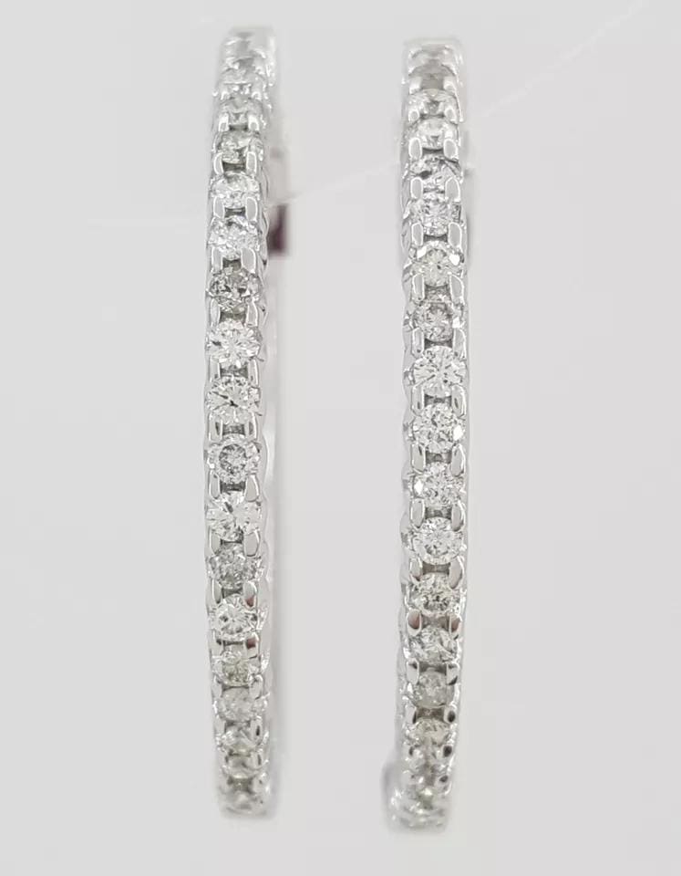 Round Diamond Hoop Earrings 0.5 ct 14k White Gold 25mm 1" Diameter 5.6 Grams