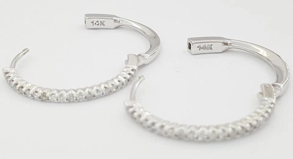 Round Diamond Hoop Earrings 0.5 ct 14k White Gold 25mm 1" Diameter 5.6 Grams