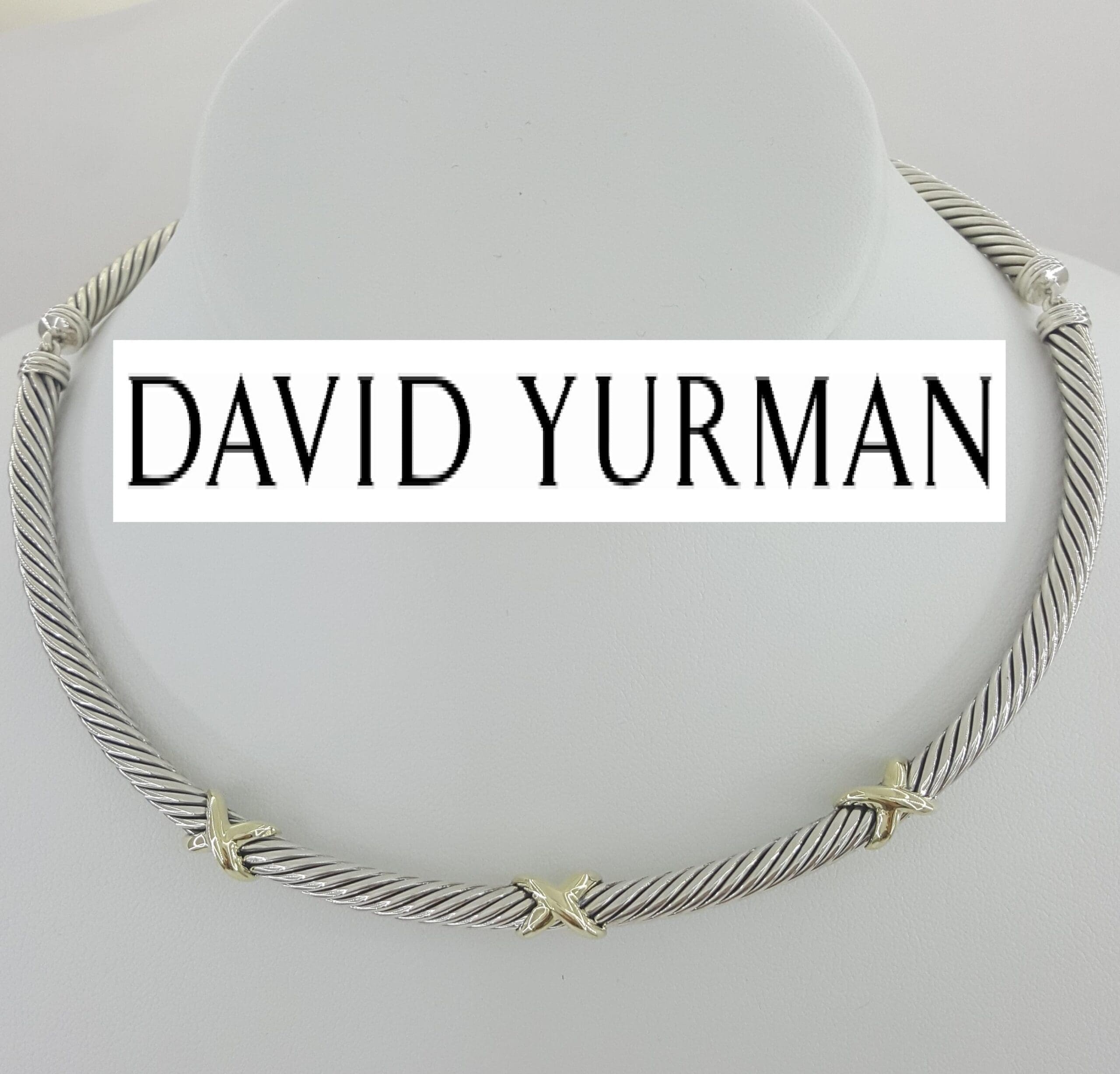 David Yurman Triple "X" Cable Collar Necklace 14k Yellow Gold & Silver