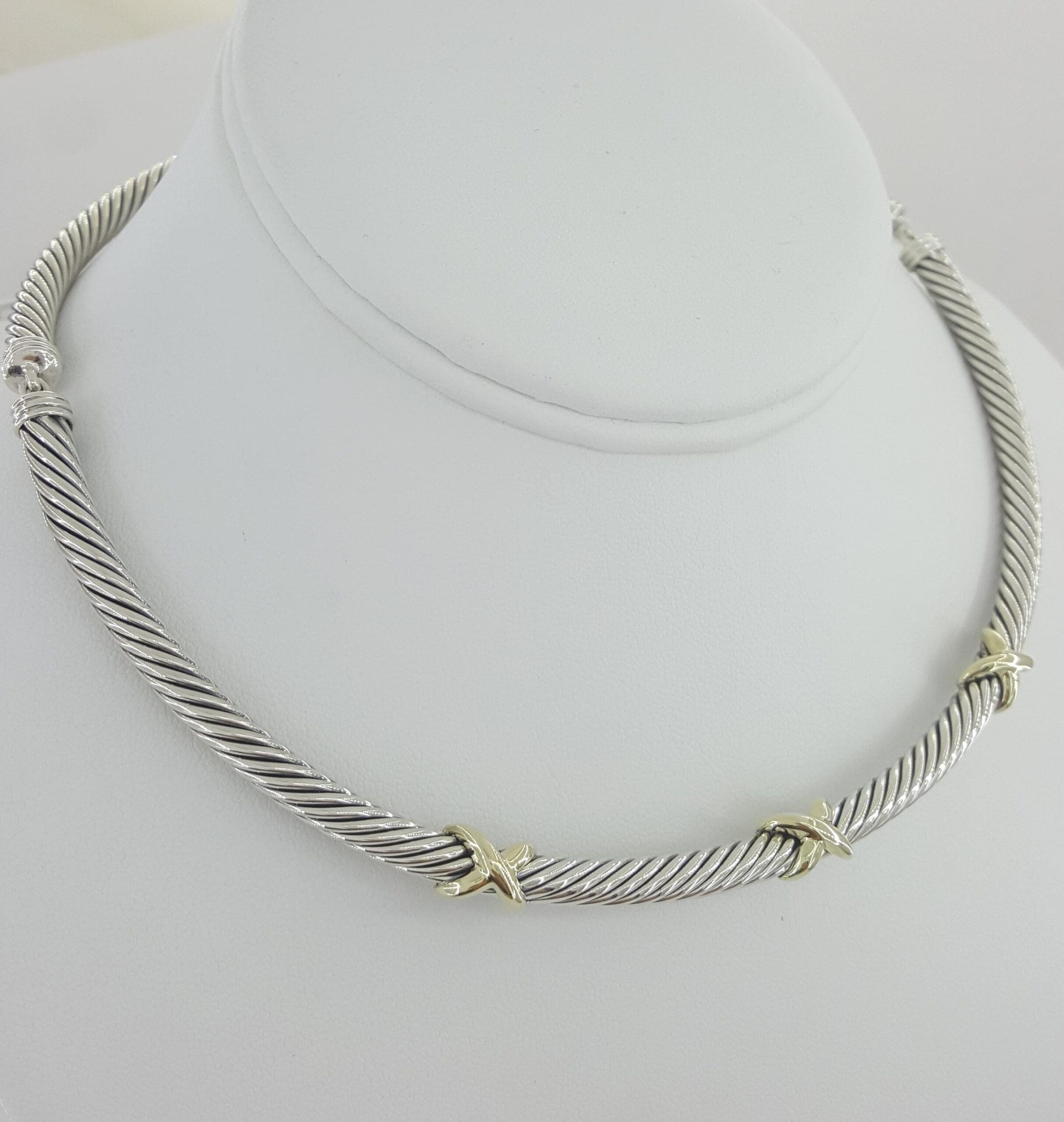 David Yurman Triple "X" Cable Collar Necklace 14k Yellow Gold & Silver