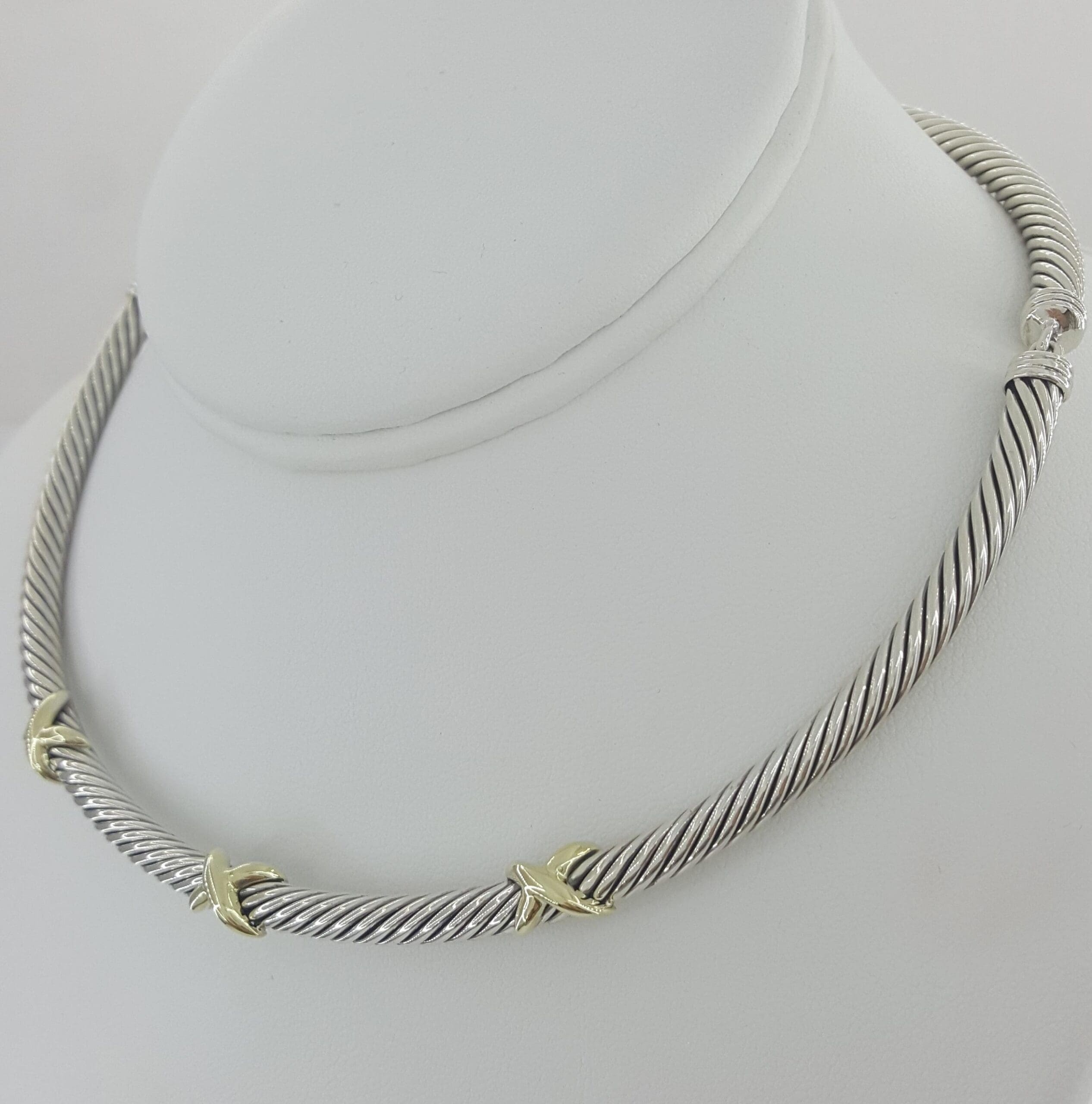 David Yurman Triple "X" Cable Collar Necklace 14k Yellow Gold & Silver