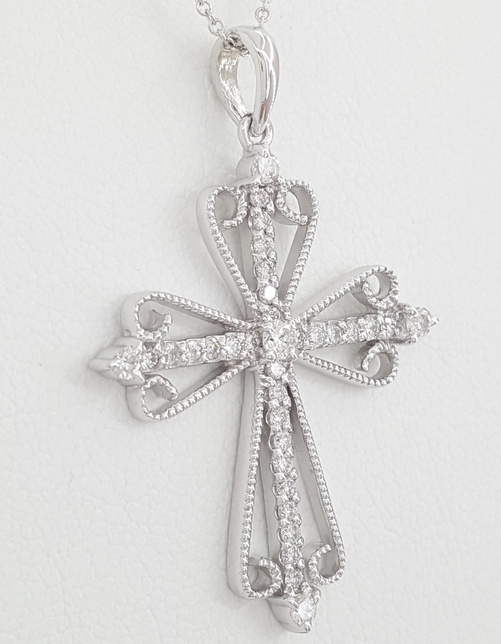 Diamond Cross 14k White Gold 1.3" 0.5 ct 17" Long Retail $1,995
