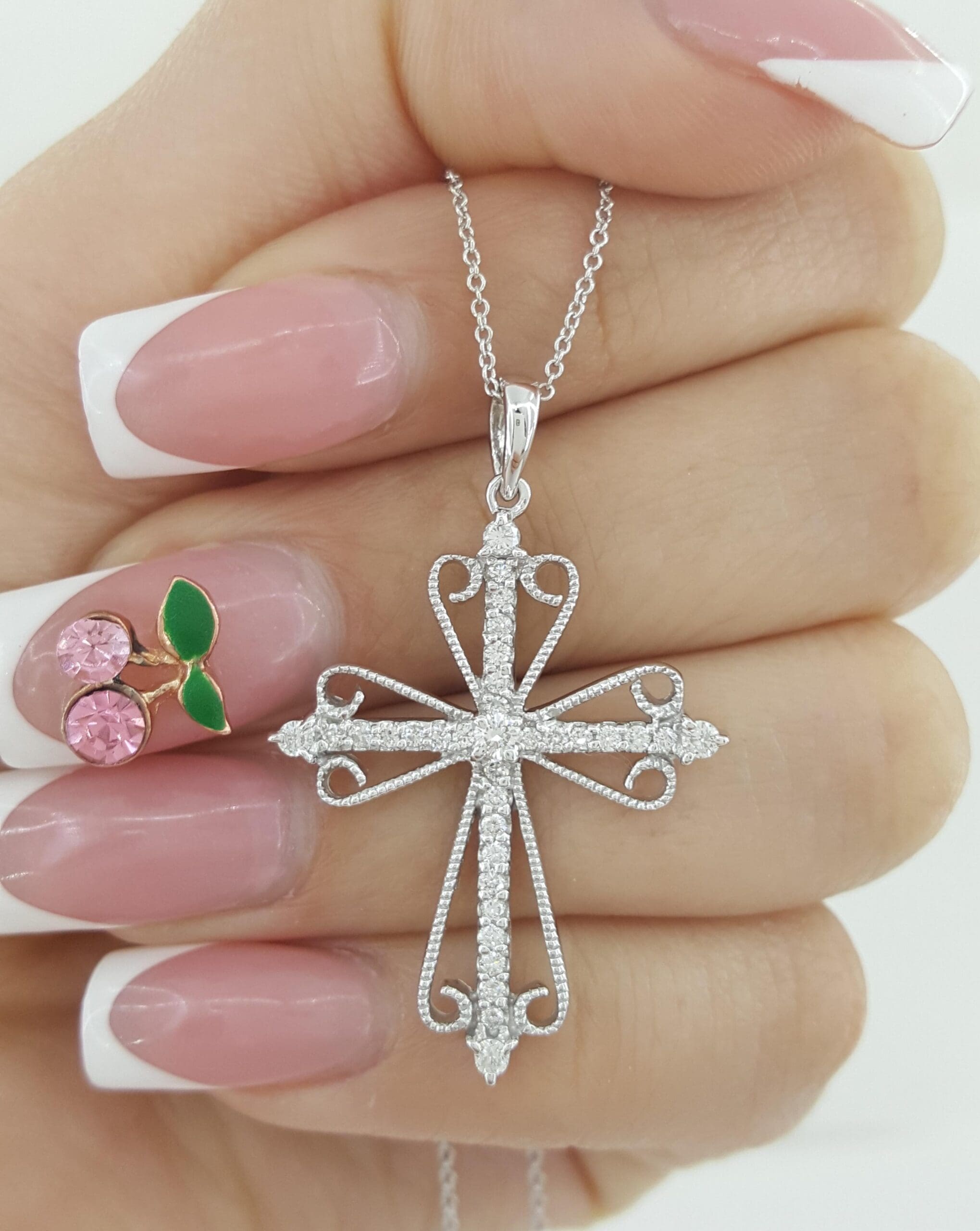 Diamond Cross 14k White Gold 1.3" 0.5 ct 17" Long Retail $1,995