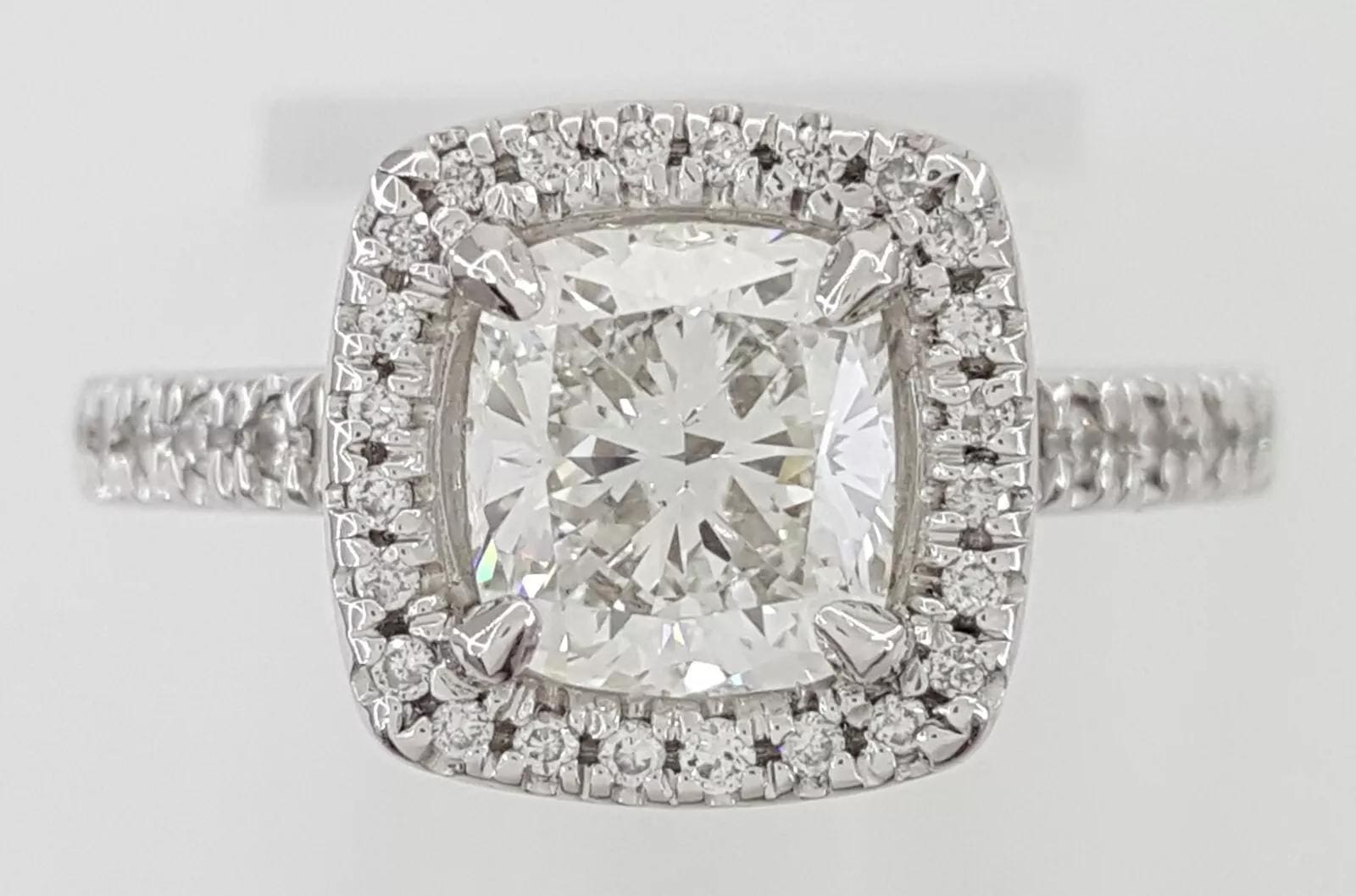 Cushion Brilliant Diamond Halo Engagement Ring 1.76 ct Platinum Retail $14.5k