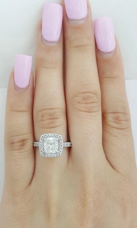 Cushion Brilliant Diamond Halo Engagement Ring 1.76 ct Platinum Retail $14.5k