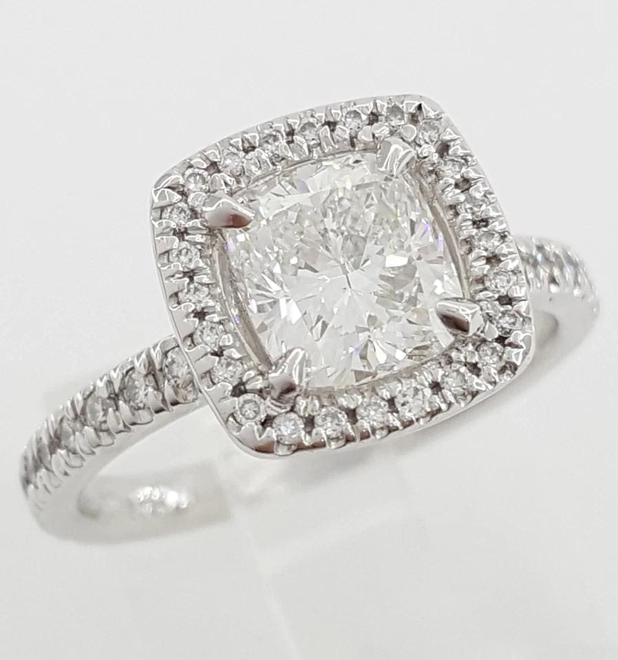 Cushion Brilliant Diamond Halo Engagement Ring 1.76 ct Platinum Retail $14.5k