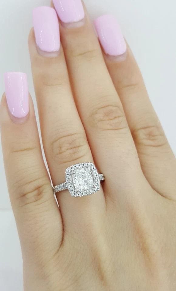 Cushion Brilliant Diamond Halo Engagement Ring 1.76 ct Platinum Retail $14.5k