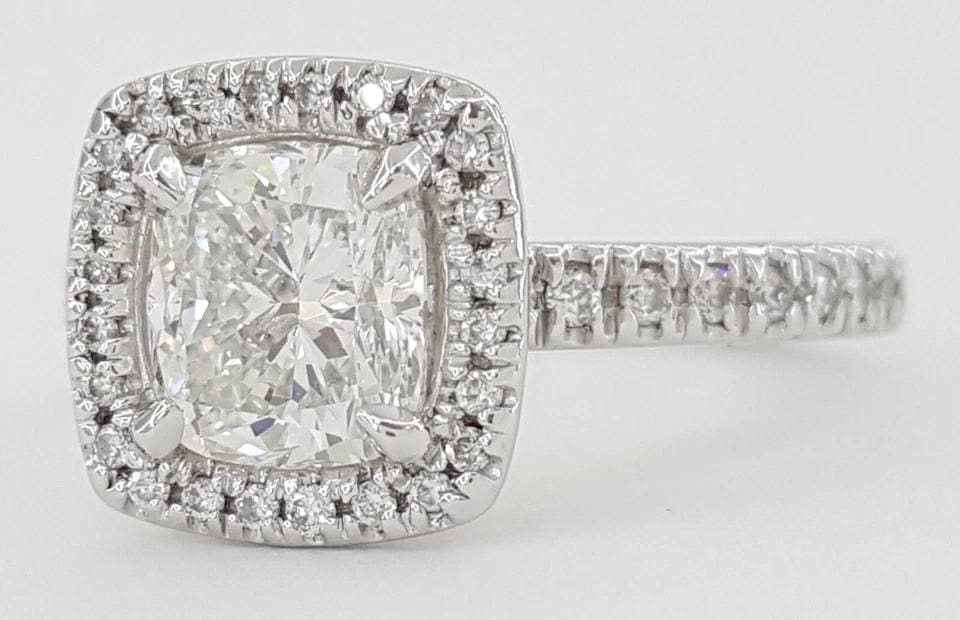 Cushion Brilliant Diamond Halo Engagement Ring 1.76 ct Platinum Retail $14.5k