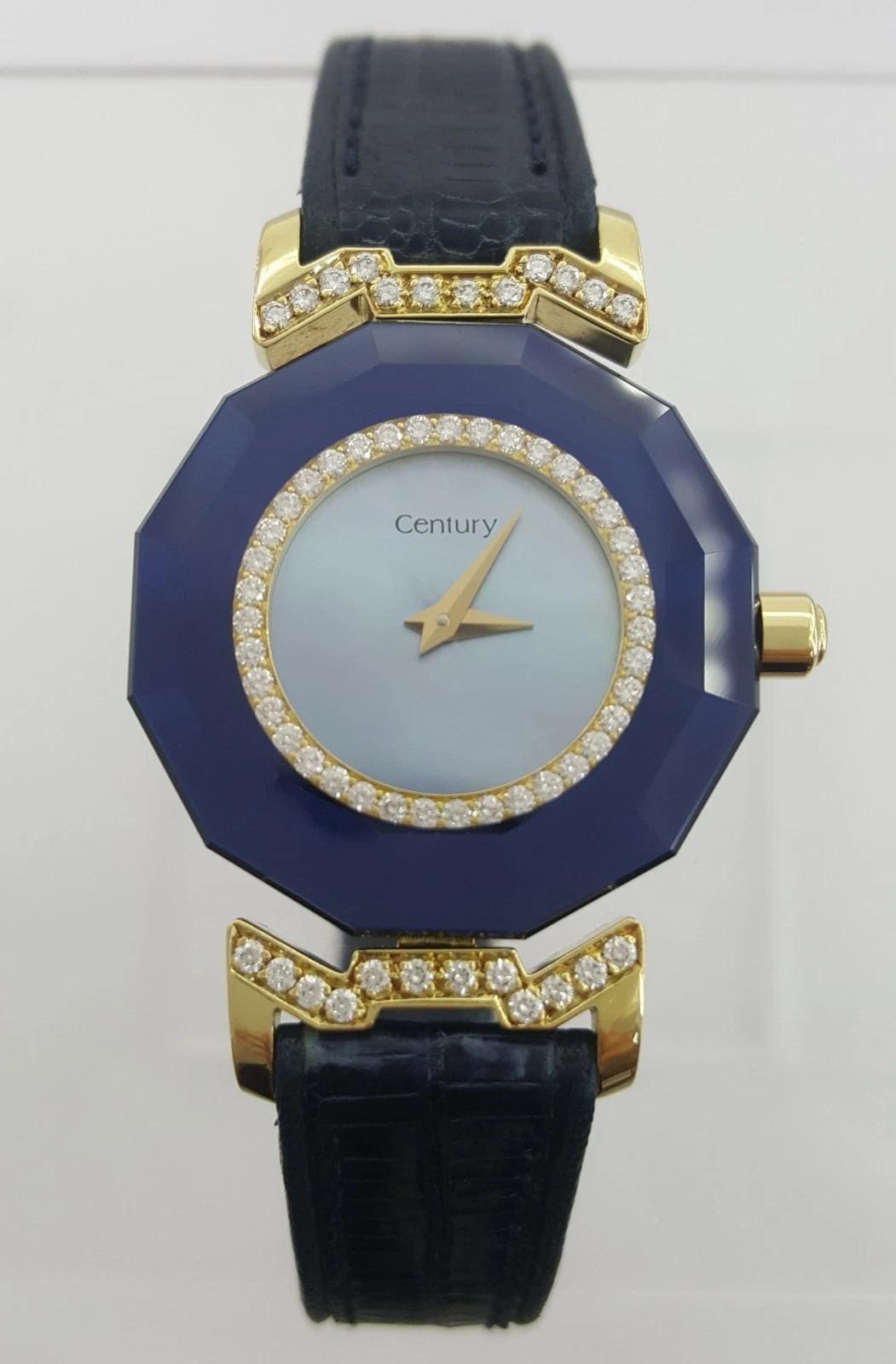 Century 18k Yellow Gold Diamond MOP Dial Sapphire Watch 24mm 19.3 Gr