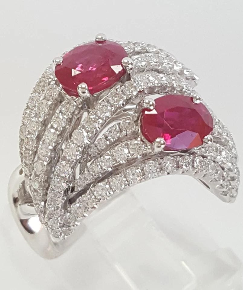 Burma Pigeon Blood Ruby & Diamond Ring 3.31 ct 18k White Gold