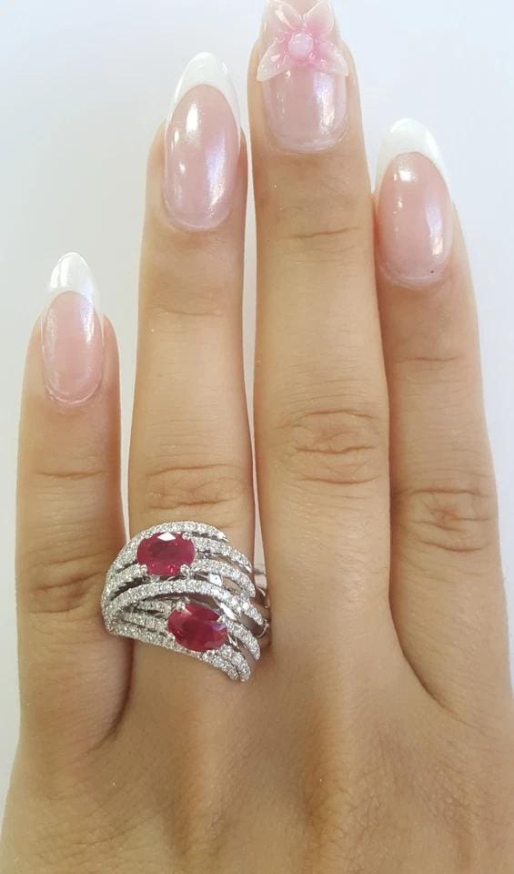 Burma Pigeon Blood Ruby & Diamond Ring 3.31 ct 18k White Gold