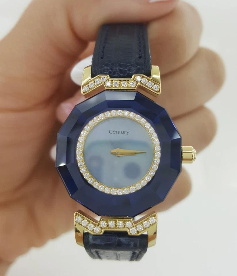 Century 18k Yellow Gold Diamond MOP Dial Sapphire Watch 24mm 19.3 Gr