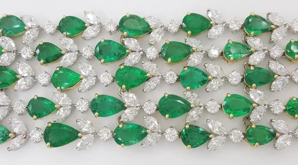 Green Emerald & Diamond Tennis Bracelet 78 ct 18k White & Yellow Gold Rtl $200K