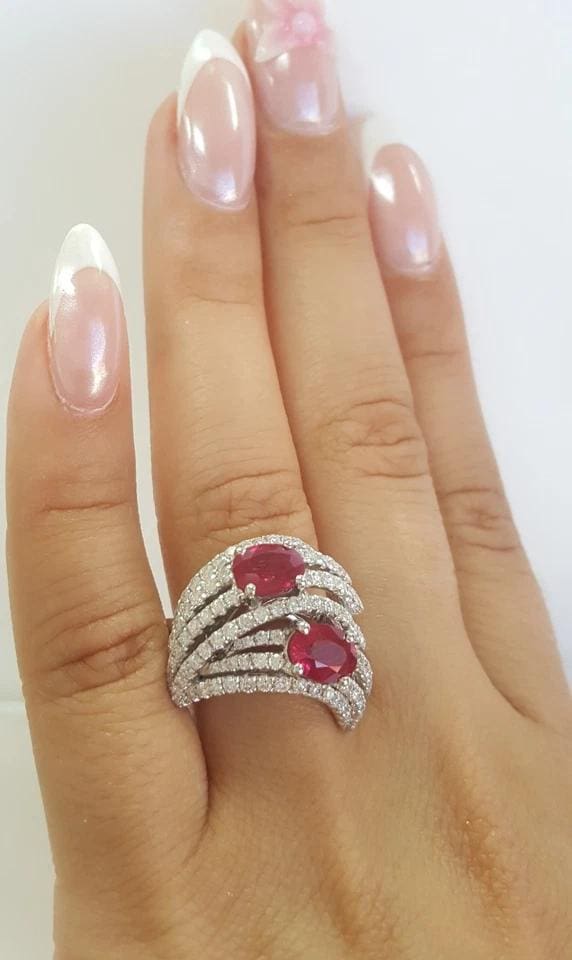 Burma Pigeon Blood Ruby & Diamond Ring 3.31 ct 18k White Gold
