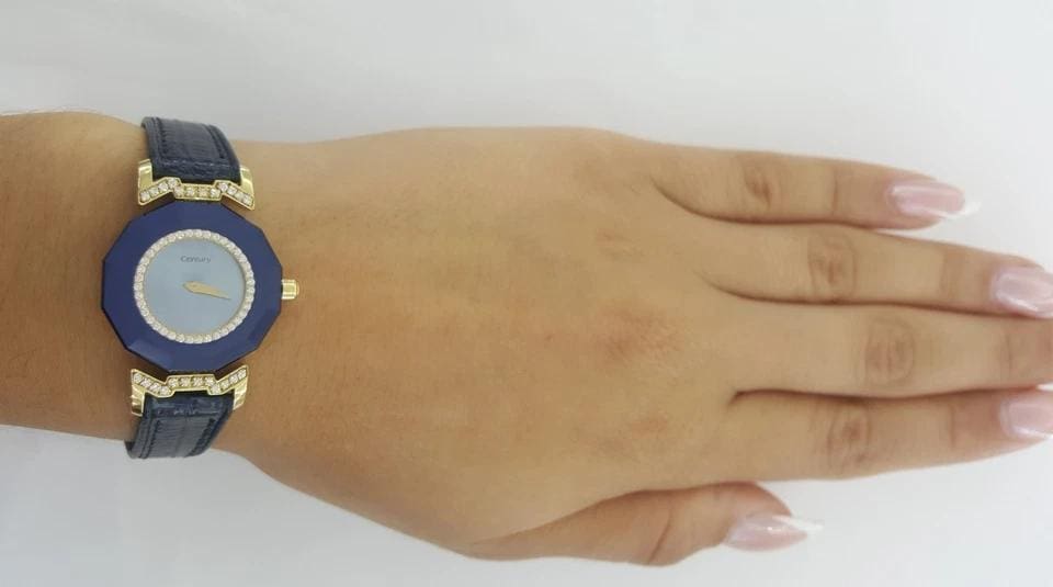 Century 18k Yellow Gold Diamond MOP Dial Sapphire Watch 24mm 19.3 Gr