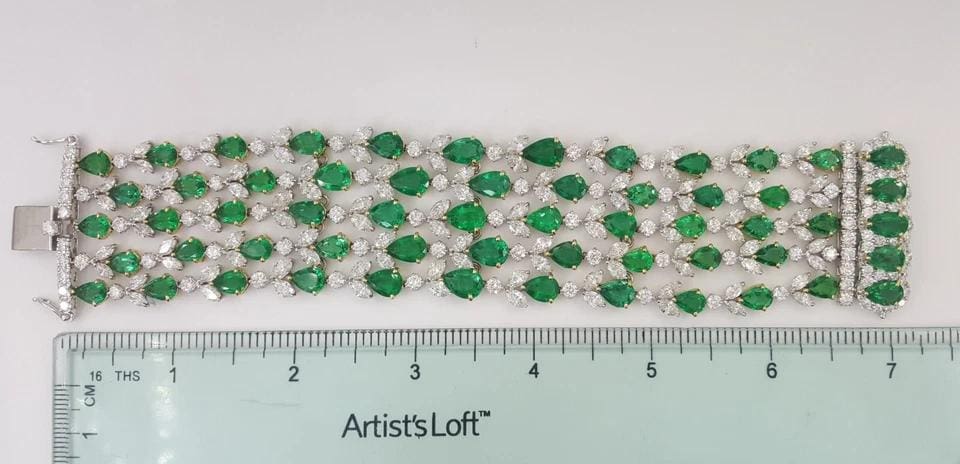 Green Emerald & Diamond Tennis Bracelet 78 ct 18k White & Yellow Gold Rtl $200K