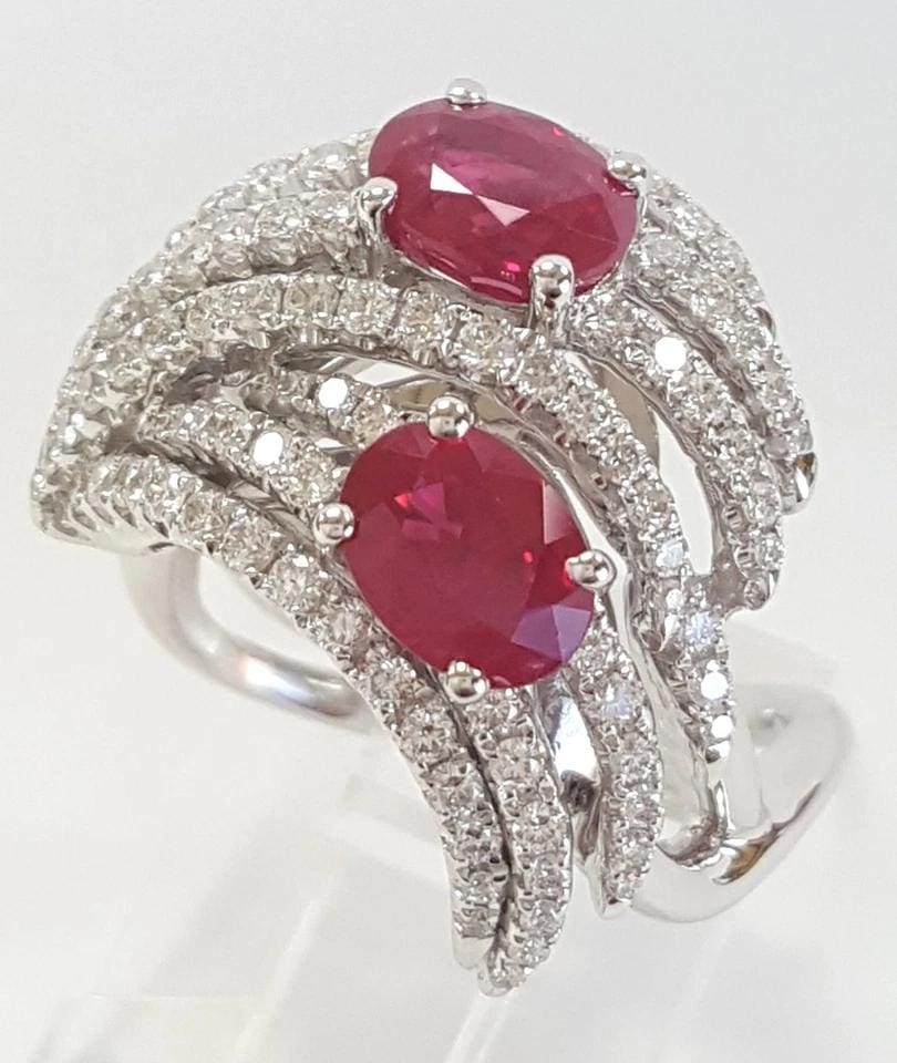 Burma Pigeon Blood Ruby & Diamond Ring 3.31 ct 18k White Gold